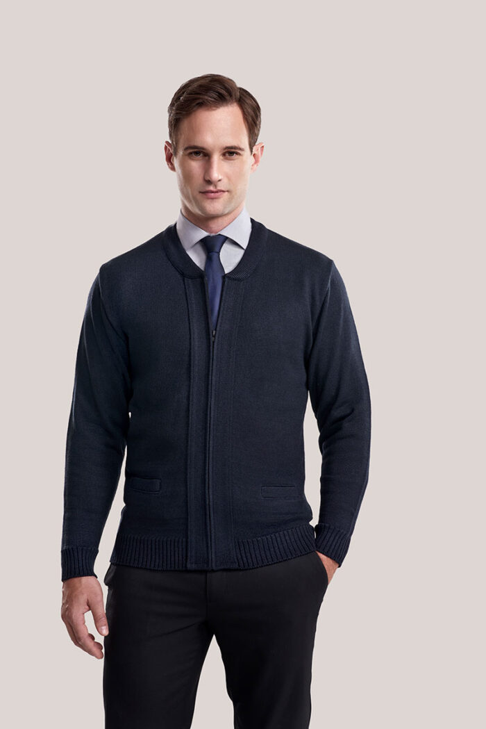 Crew Neck Long Sleeve Zip Front Cardigan with Pockets, Ribbed Waistband and Cuffs - 4010