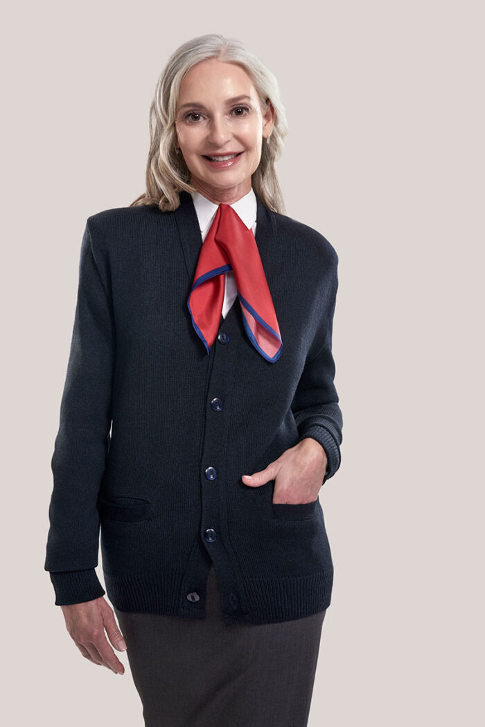 V-Neck Long Sleeve Button Front Cardigan with Pockets, Ribbed Waistband and Cuffs - 4015