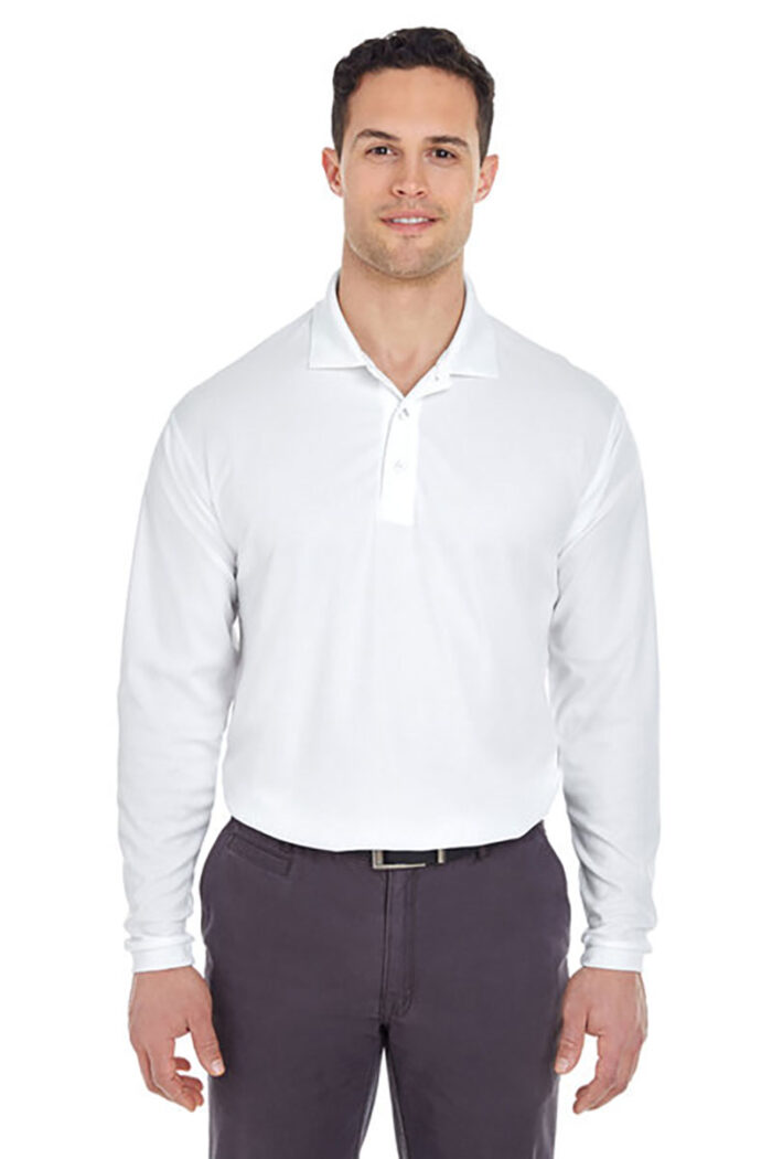 UltraClub Men's Cool & Dry Mesh Piqué Polo 8210LS – Long sleeve - Image 2
