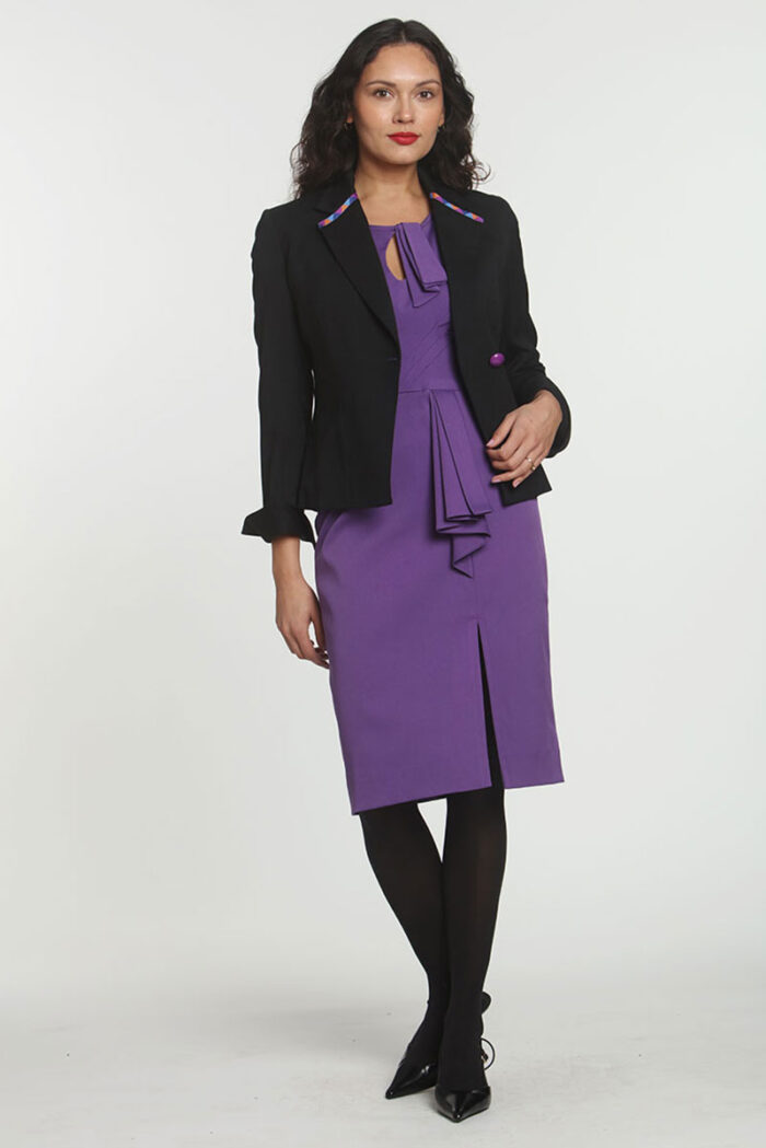 Keyhole Purple Dress with Black braided jacket